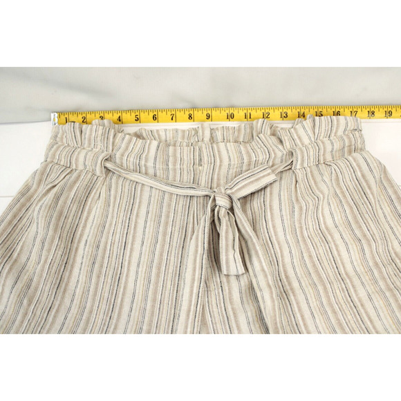 4Our Dreamers Shorts Linen Blend Paperbag Drawstring Metallic Stripe Women L Tan - Picture 4 of 10